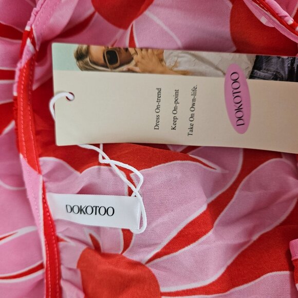 Dokotoo Womens Floral Red & Pink Flowy Tiered Maxi Boho Dress Med Beach Casual - Picture 10 of 11